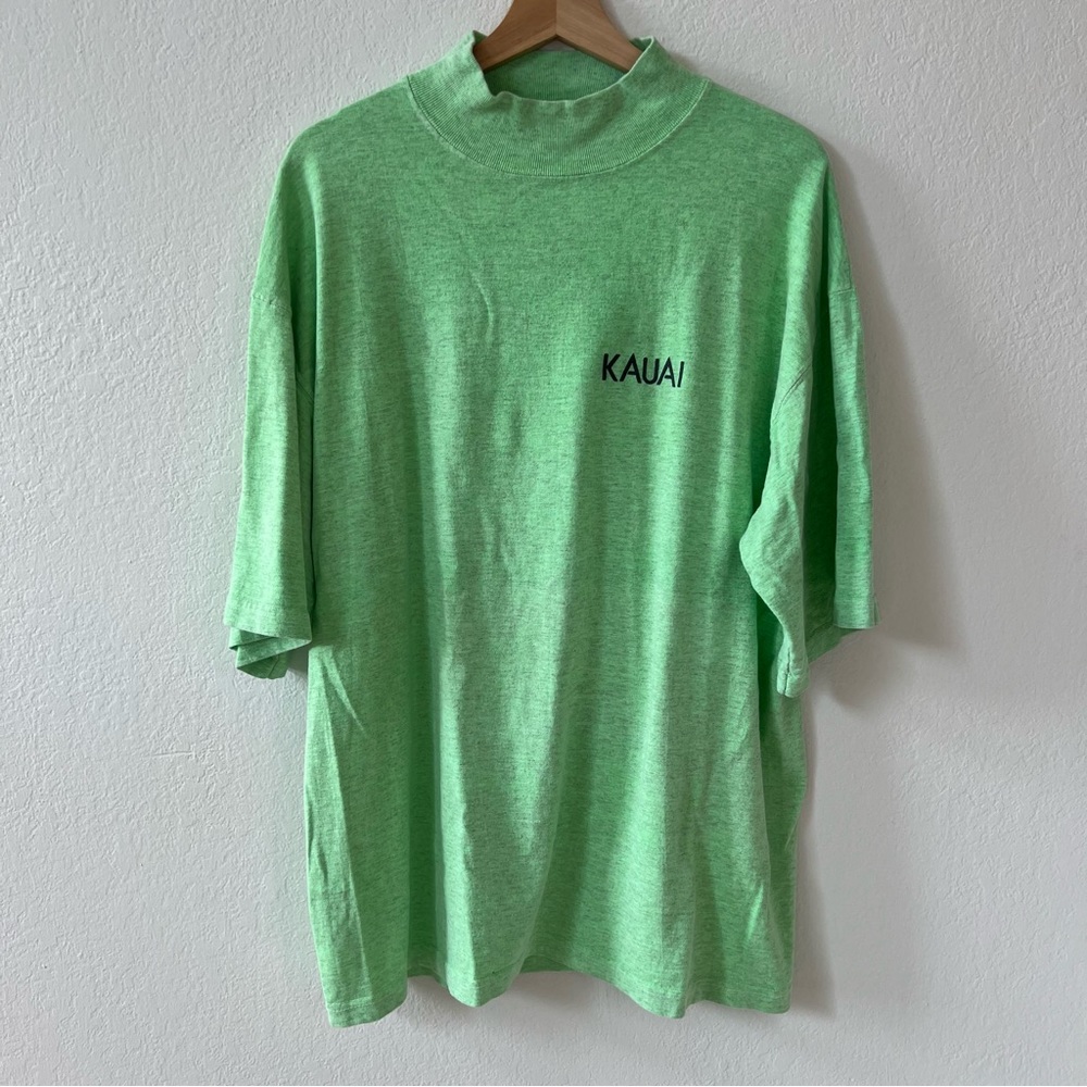Kauai vintage 90’s Mint Green high mock neck cotton T shirt XL